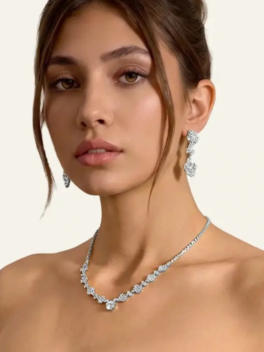 Classic Silver Crystal Necklace, Bracelet & Earrings Set - Silver